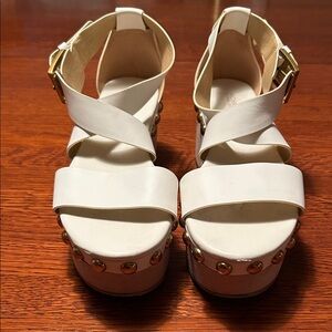 MICHAEL Michael Kors White and Gold Platform Sandals